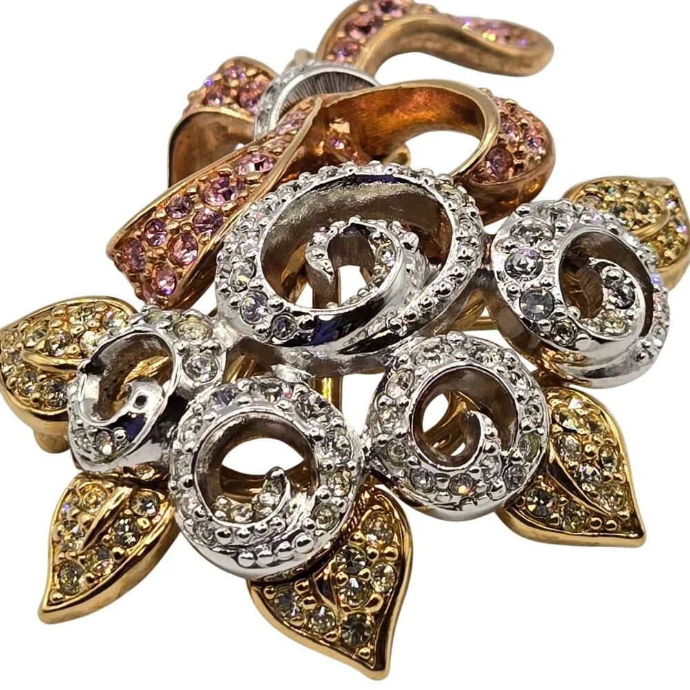 Swarovski Crystal Brooch Flower Bouquet Pink Cancer Awareness Compassion 98 Sign - Picture 10 of 13